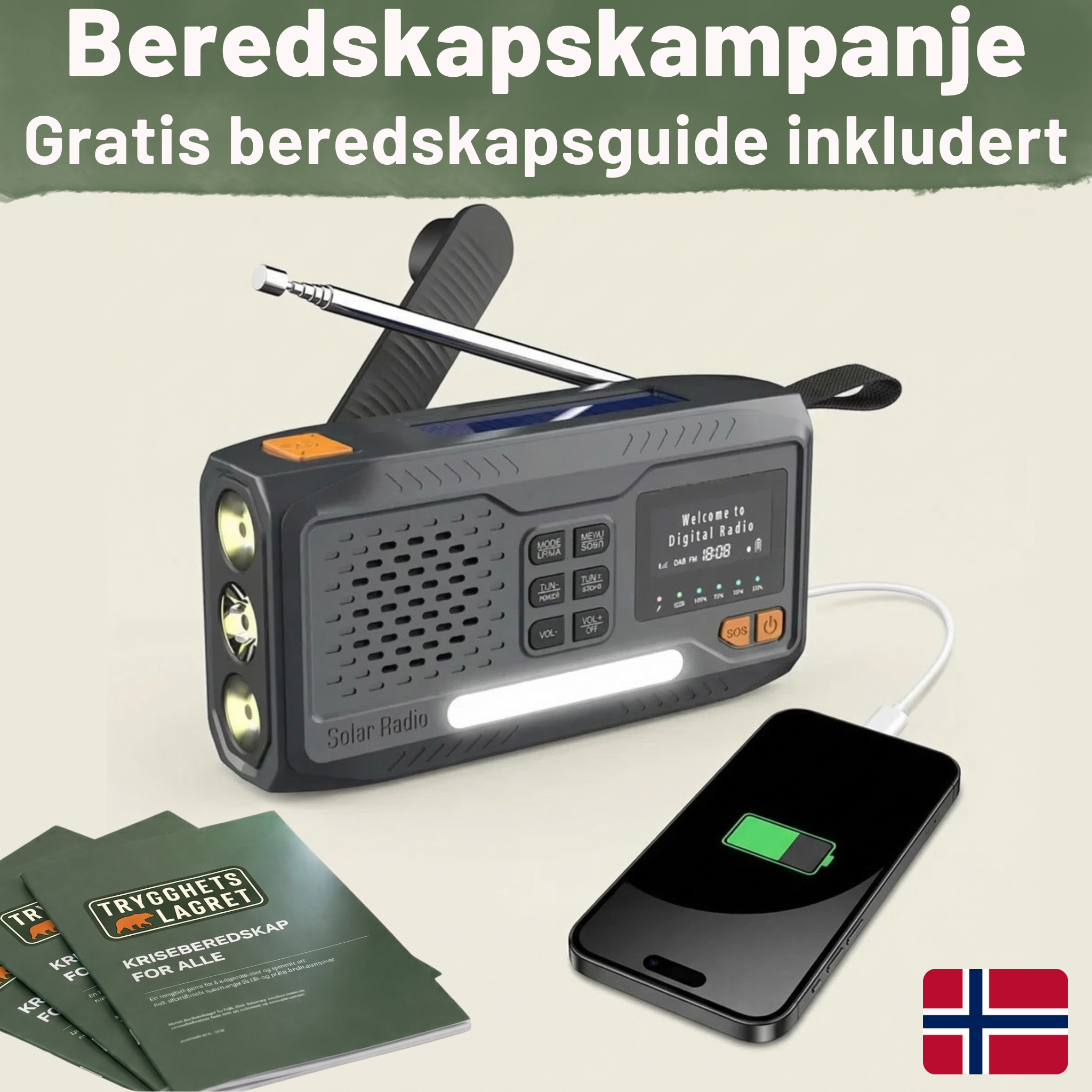 Nødradio – DAB/DAB+ med 4 500 mAh powerbank