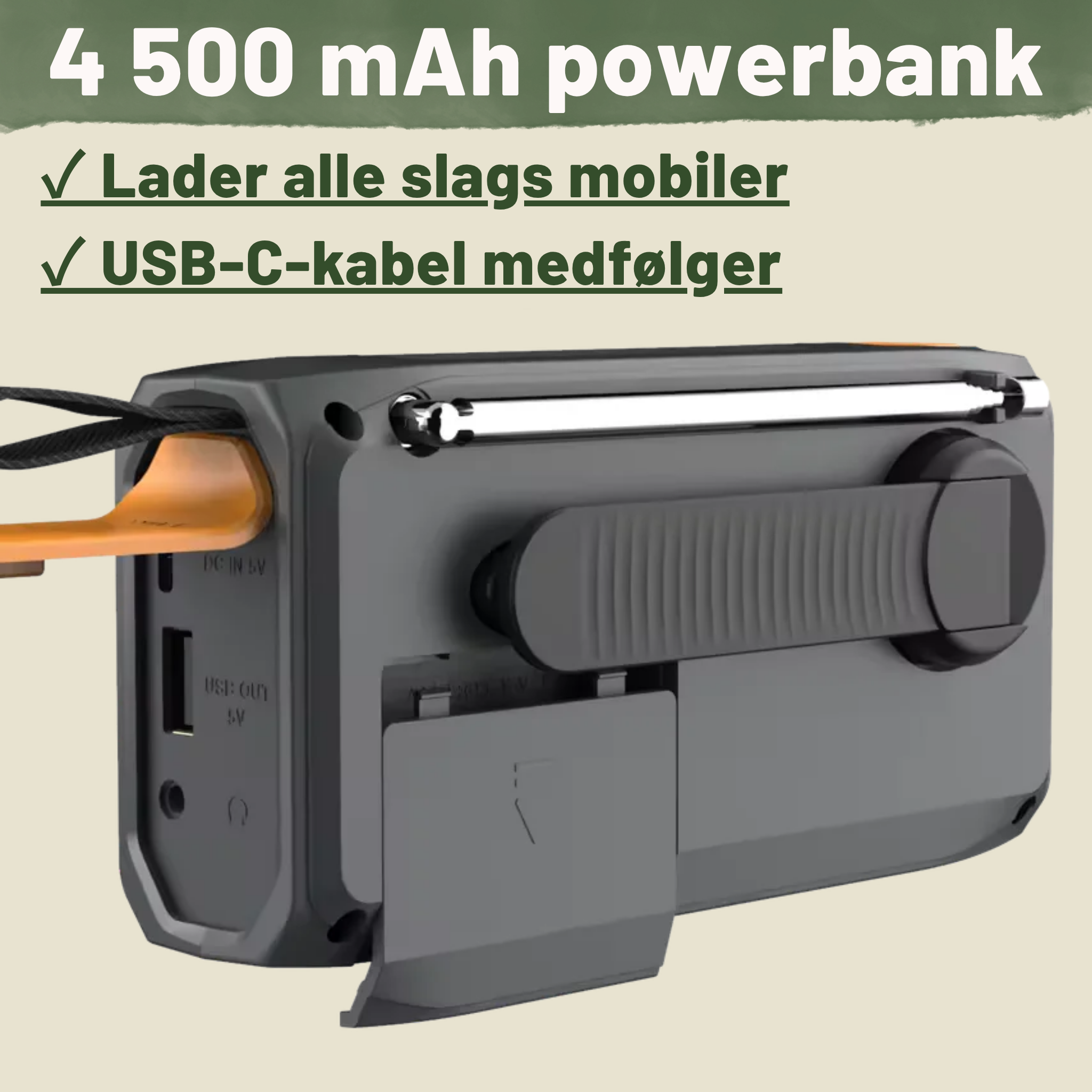 Nødradio – DAB/DAB+ med 4 500 mAh powerbank