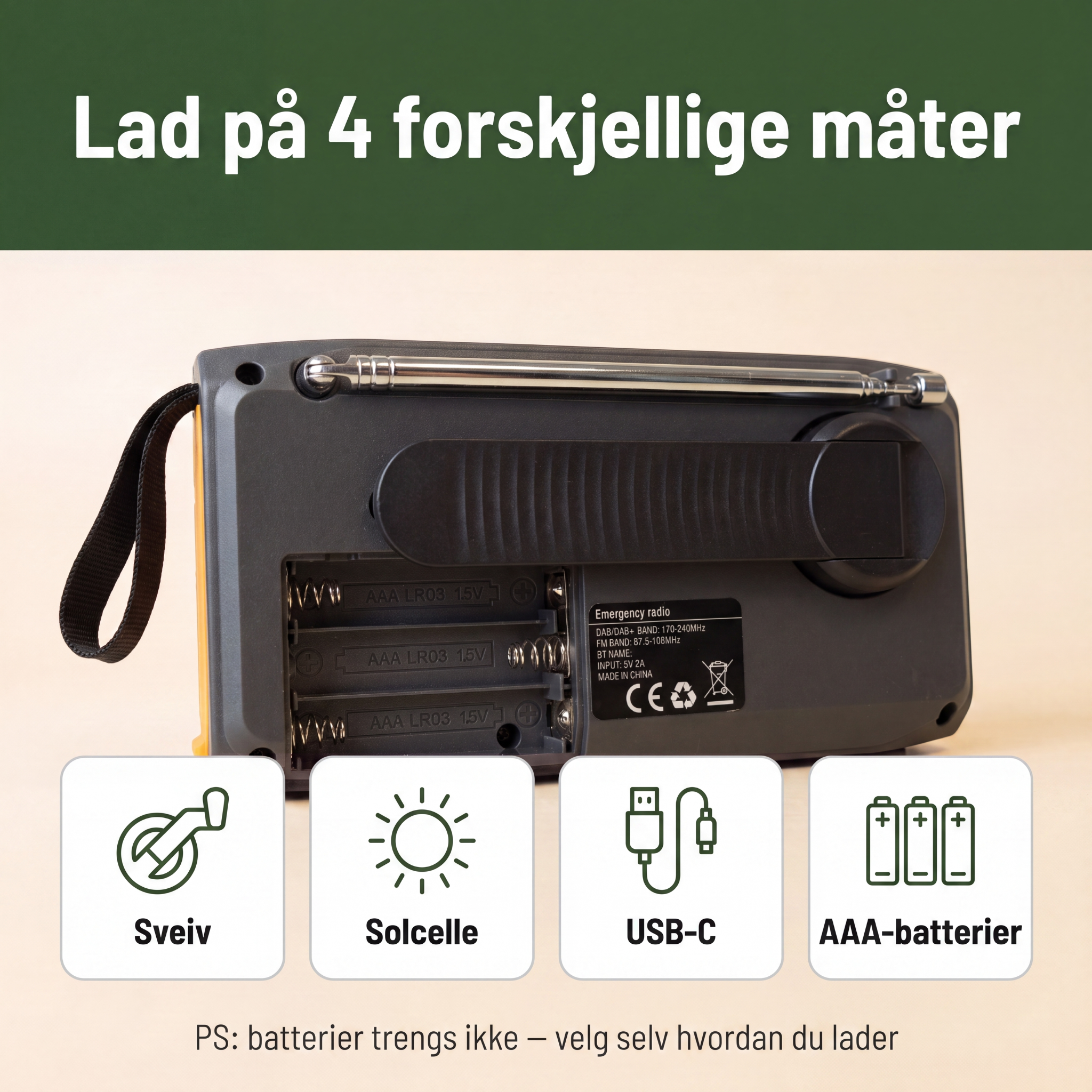 Nødradio – DAB/DAB+ med 4 500 mAh powerbank
