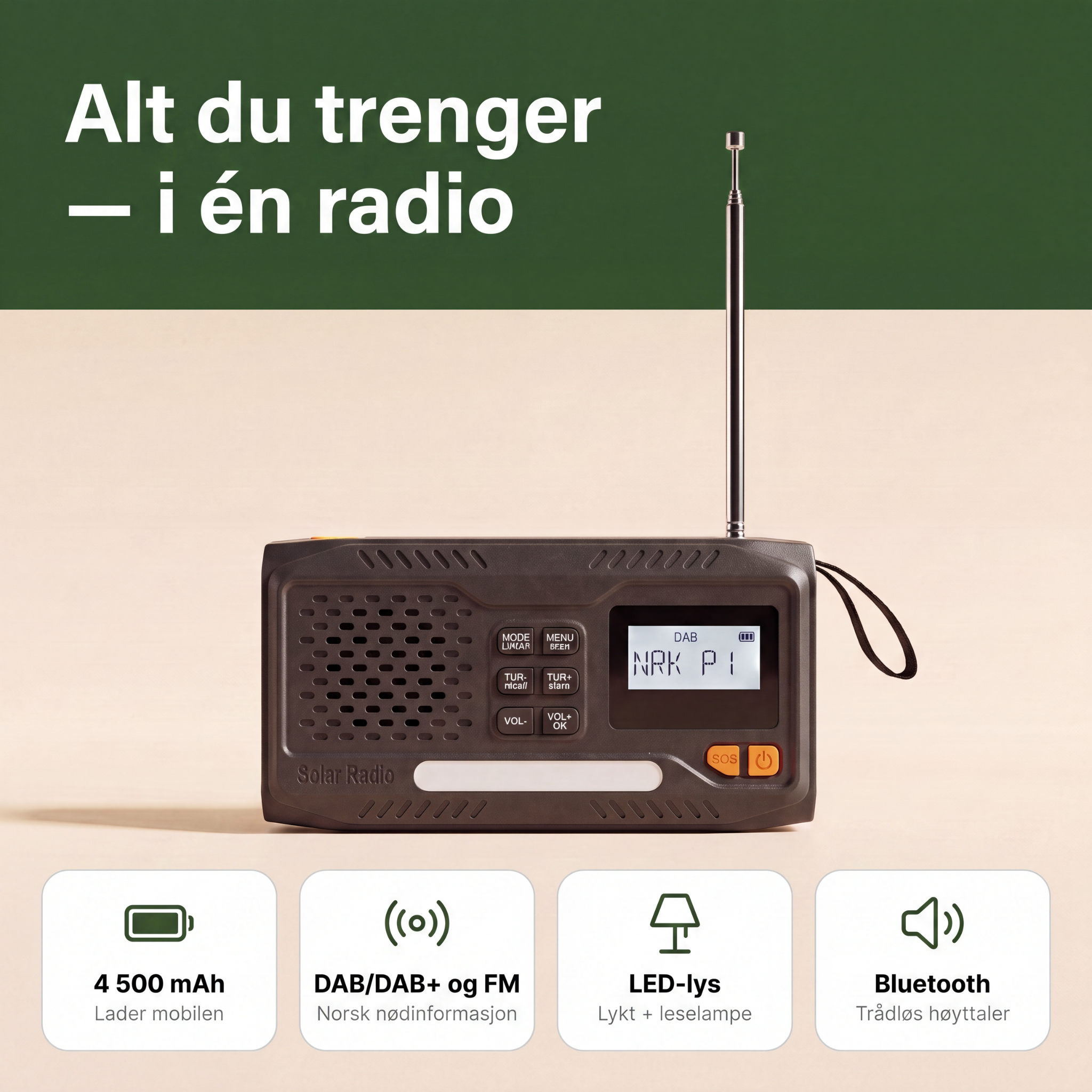 Nødradio – DAB/DAB+ med 4 500 mAh powerbank